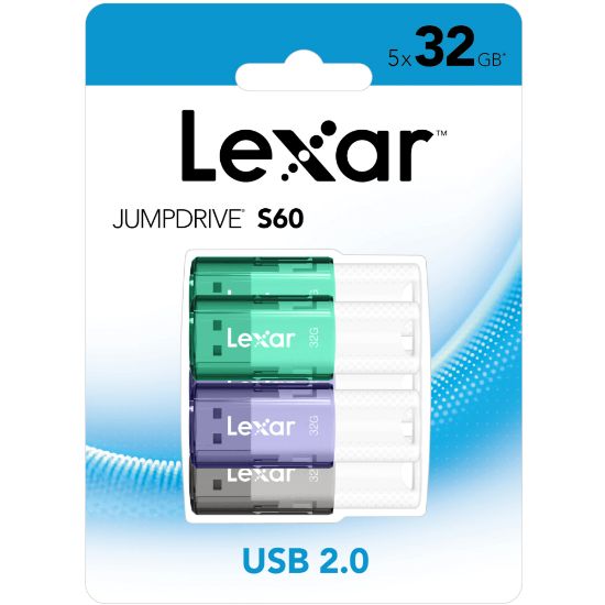 Picture of Lexar JumpDrive S60 USB 2.0 Flash Drives, 32GB, Assorted, Set Of 5 Drives