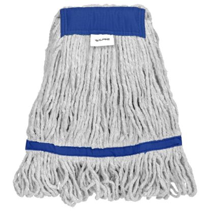 Picture of Alpine Industries Cotton Loop-End Mop Heads With 5in Head And Tail Bands, 32 Oz, White/Blue, Set Of 12 Heads