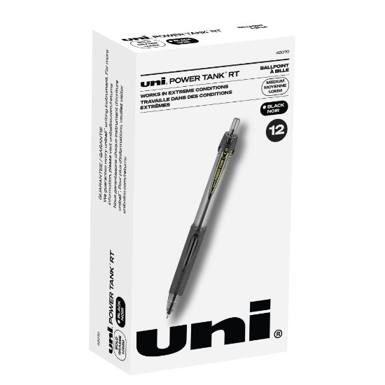 Picture of uniball Power Tank Retractable Ballpoint Pens, Pack Of 12, Broad Point, 1.0 mm, Black Barrel, Black Ink