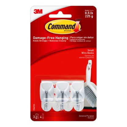 Picture of Command Small Wire Toggle Hooks, 3 Command Hooks, 4 Command Strips, Damage Free Organizing of Dorm Rooms, White