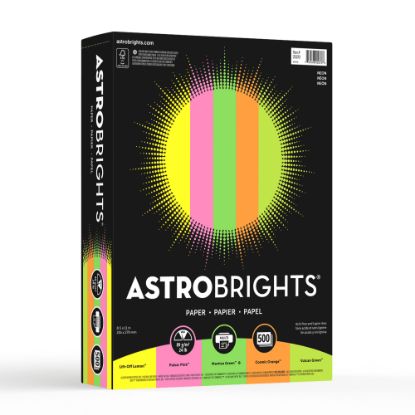 Picture of Astrobrights Color Multi-Use Printer & Copy Paper, 1 Ream, Neon Assortment, Letter (8.5in x 11in), 500 Sheets Per Ream, 24 Lb, 94 Brightness