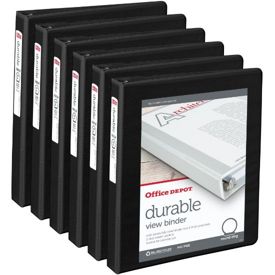 Picture of Office Depot Brand Durable View 3-Ring Binder, 1in Round Rings, Black, Pack Of 6