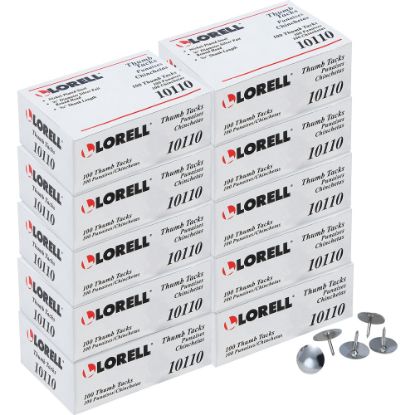 Picture of Lorell 5/16in Long Thumb Tacks - 0.31in Shank - 0.38in Head - for Schedule, Wall - 10 / Carton - Silver - Nickel Plated Steel