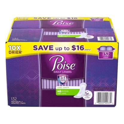 Picture of Poise Very Light Absorbency Long Incontinence Panty Liners, Box Of 132 Liners