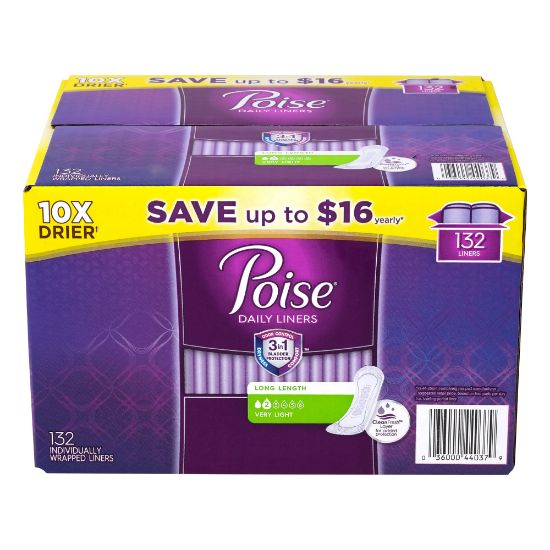 Picture of Poise Very Light Absorbency Long Incontinence Panty Liners, Box Of 132 Liners