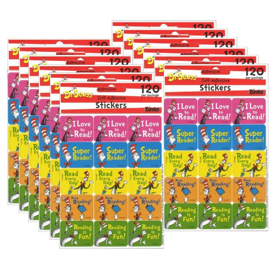 Picture of Eureka Success Stickers, Cat in the Hat Reading, 120 Stickers Per Pack, Set Of 12 Packs