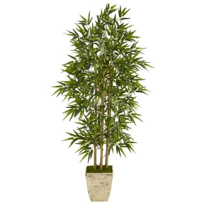 Picture of Nearly Natural Bamboo Tree 65inH Artificial Plant With Planter, 64inH x 10inW x 10inD, Green/Country White