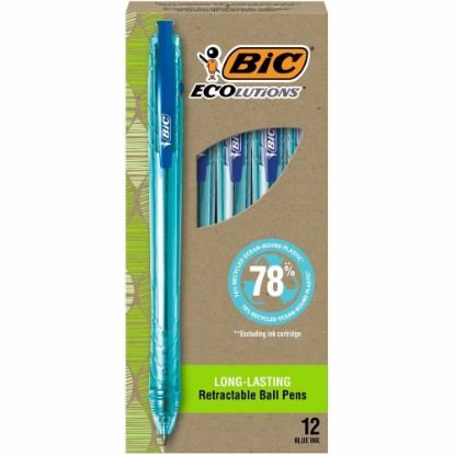 Picture of BIC Ecolutions Retractable Ballpoint Pen, Medium Point, 1 mm, Semi Clear Barrel/Blue Ink, Pack Of 12