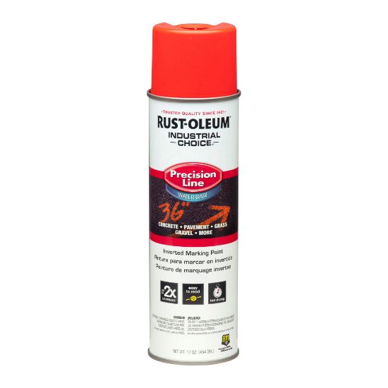 Picture of Rust-Oleum Industrial Choice M1800 System Water-Based Precision Line Inverted Marking Paint, 17 Oz, Fluorescent Red-Orange, Pack Of 12 Cans