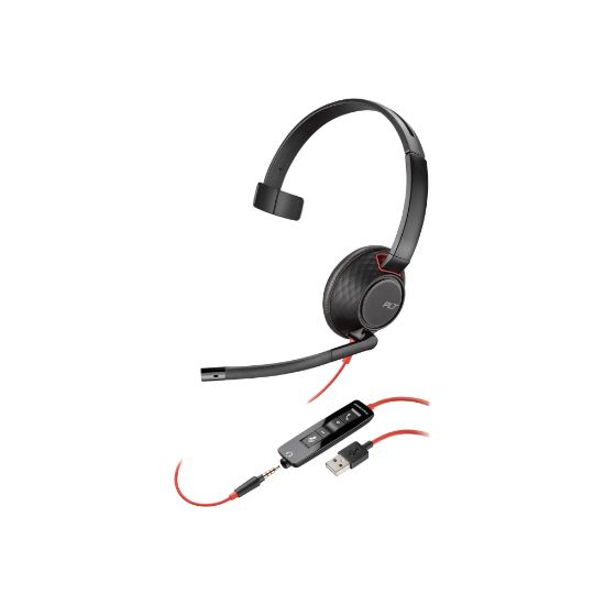 Picture of Poly Blackwire 5210 Monaural USB-A Headset (Bulk) - Mono - USB Type A, Mini-phone (3.5mm) - Wired - Over-the-head - Monaural - Supra-aural - Noise Canceling