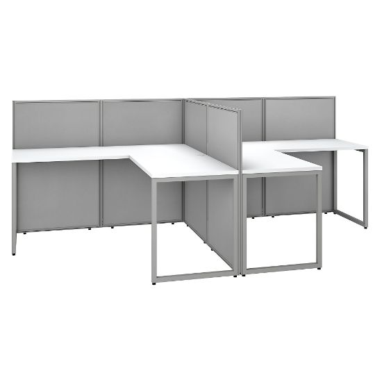 Picture of Bush Business Furniture Easy Office 60inW 2-Person L-Shaped Cubicle Desk Workstation With 45inH Panels, Pure White/Silver Gray, Standard Delivery