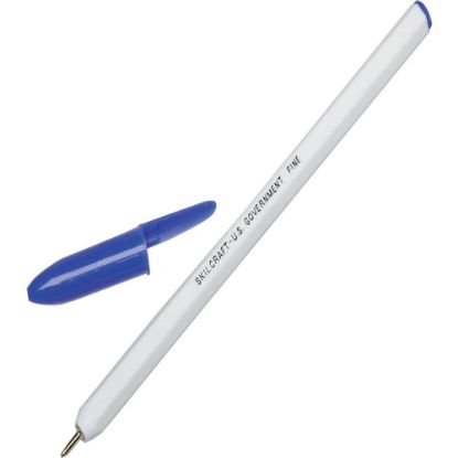 Picture of SKILCRAFT Hexagonal Barrel Ballpoint Stick Pens, Pack Of 12, Fine Point, White Barrel, Blue Ink