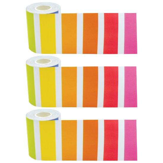 Picture of Teacher Created Resources Straight Rolled Border Trim, Colorful Stripes, 50' Per Roll, Pack Of 3 Rolls