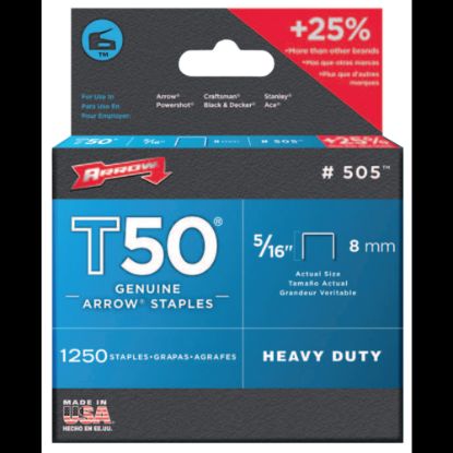 Picture of Arrow 50524 T50 Staples, 5/16inL x 3/8inW, Silver, Box Of 1,250 Staples