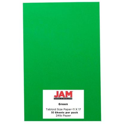 Picture of JAM Paper Card Stock, Green, Ledger (11in x 17in), 65 Lb, 30% Recycled, Pack Of 50