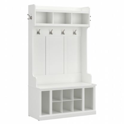 Picture of Bush Furniture Woodland 40inW Hall Tree And Shoe Storage Bench With Shelves, White Ash, Standard Delivery