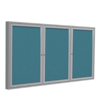 Picture of Ghent 3 Door Enclosed Fabric Bulletin Board, Satin Aluminum Frame, 48inH x 96inW, Teal