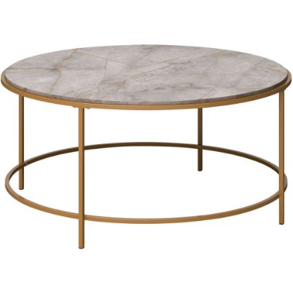 Picture of Sauder International Lux Coffee Table, 16-3/4inH x 36inW x 36inD, Taupe Gray Deco Stone/Satin Gold