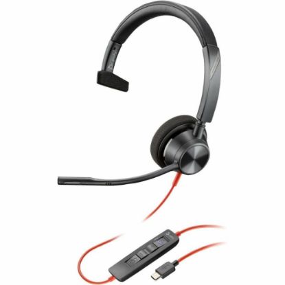 Picture of Poly Blackwire 3310 Monaural Microsoft Teams Certified USB-C Headset +USB-C/A Adapter - Mono - USB Type C, Mini-phone (3.5mm) - Wired - 32 Ohm - On-ear - Monaural - Ear-cup - 7.10 ft Cable - Omni-directional Microphone - Black