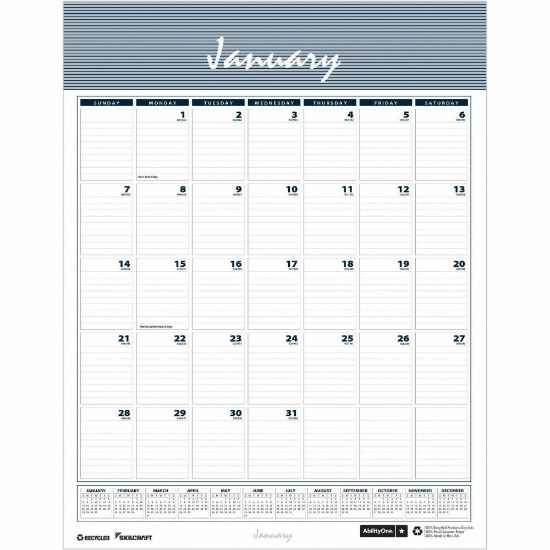 Picture of SKILCRAFT Wall Calendar - Monthly - 12 Month - January 2025 - December 2025 - 1 Month Single Page Layout - Wire Bound - Wall Mount - Multi