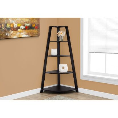 Picture of Monarch Specialties 60inH 4-Shelf Etagere Corner Bookcase, Cappuccino