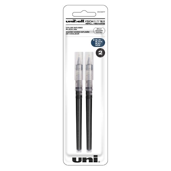 Picture of uni-ball Vision Elite Liquid Rollerball Pen Refills, Bold Point, 0.8 mm, Blue/Black Ink, Pack Of 2