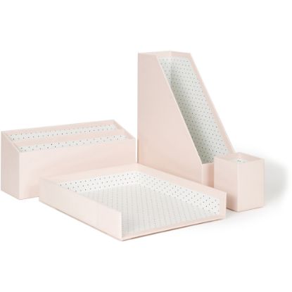 Picture of U Brands 4-Piece Desk Organization Kit, Peach/Polka Dot