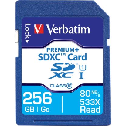 Picture of Verbatim 256GB PremiumPlus 533X SDXC Memory Card, UHS-I Class 10 - Class 10/UHS-I (U1)1 Pack - 533x Memory Speed