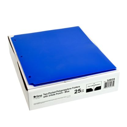 Picture of C-Line 2-Pocket 3-Hole Punch Poly Folders, Letter Size, Blue, Pack Of 25 Folders