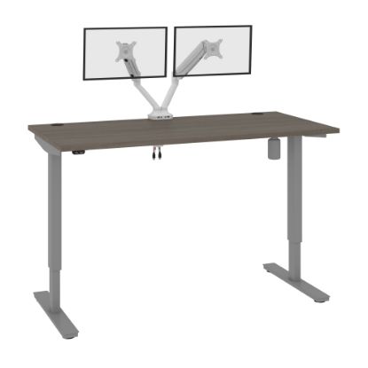 Picture of Bestar Upstand Electric 60inW Standing Desk With Dual Monitor Arm, Bark Gray