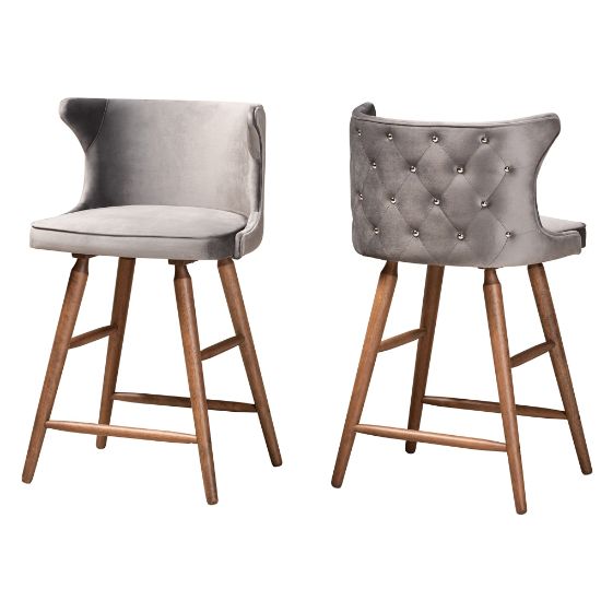 Picture of Baxton Studio Sagira Counter Stools, Gray/Walnut, Set Of 2 Stools