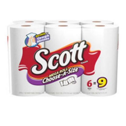 Picture of Scott Mega 1-Ply Choose-A-Size Paper Towels, 102 Sheets Per Roll, Pack Of 6 Rolls