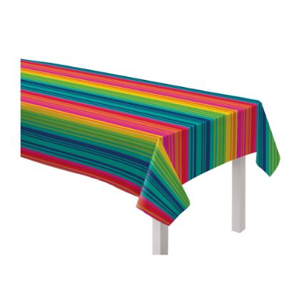 Picture of Amscan Serape Stripe Flannel-Backed Vinyl Tablecloth, 52in x 90in, Multicolor