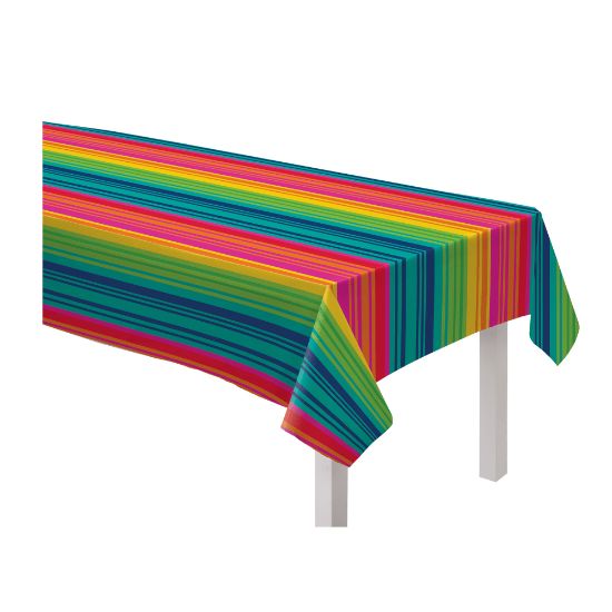 Picture of Amscan Serape Stripe Flannel-Backed Vinyl Tablecloth, 52in x 90in, Multicolor