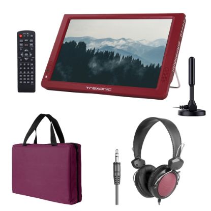 Picture of Trexonic Portable Rechargeable 14in LED TV With Amplified Antenna, Carry Bag And Headphones, Red, 995117421M