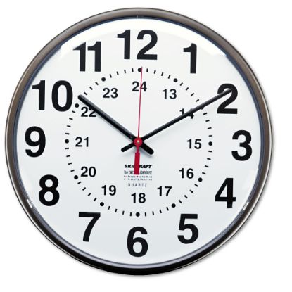 Picture of SKILCRAFT 24-Hour Clock, 12in Diameter, Dark Brown (AbilityOne 6645-01-342-8199)