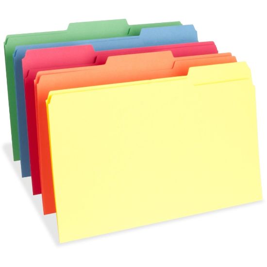 Picture of Business Source 1/3 Tab Cut Legal Recycled Top Tab File Folder - 8 1/2in x 14in - 3/4in Expansion - Top Tab Location - Assorted Position Tab Position - Assorted - 10% Recycled - 100 / Box