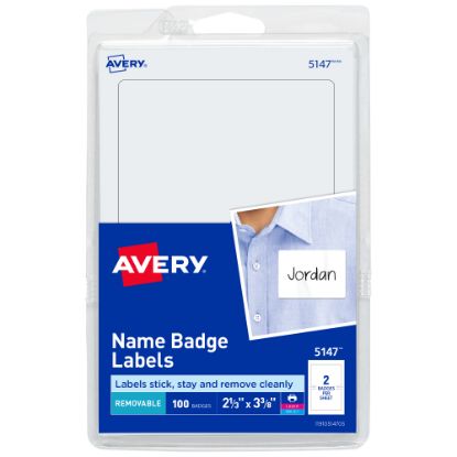 Picture of Avery Name Tags, 05147, 2-1/3in x 3-3/8in, White, 100 Removable Name Badges