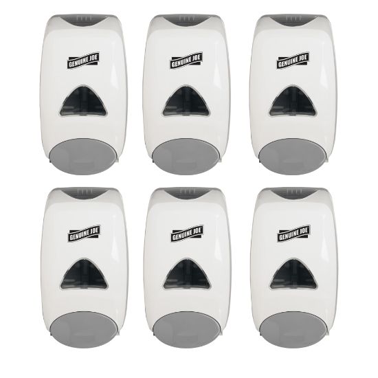 Picture of Genuine Joe 1250 ml Foam Soap Dispenser - Manual - 1.32 quart Capacity - Site Window, Soft Push, Sanitary-sealed, Refillable - White - 6 / Carton