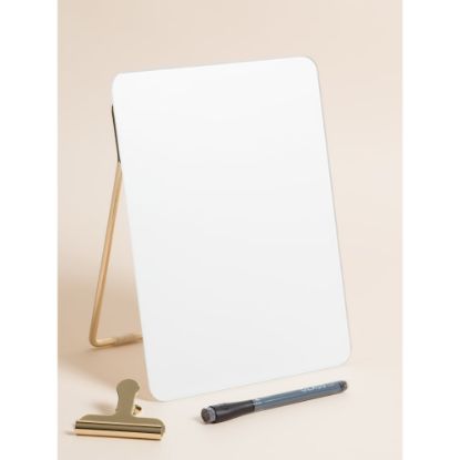 Picture of U Brands Non-Magnetic Glass Dry Erase Desktop Easel, 11 3/4in X 8 1/2in, Tempered Glass, Gold Metal Stand, Removable Clip