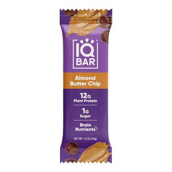 Picture of IQ BAR Brain Fuel Protein Bars, Almond Butter Chip, 1.6 Oz, Box Of 24 Bars