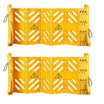 Picture of Alpine Industries Expandable Portable Fence Barrier Safety Barricades, 13ft, Yellow, Pack Of 2 Barricades