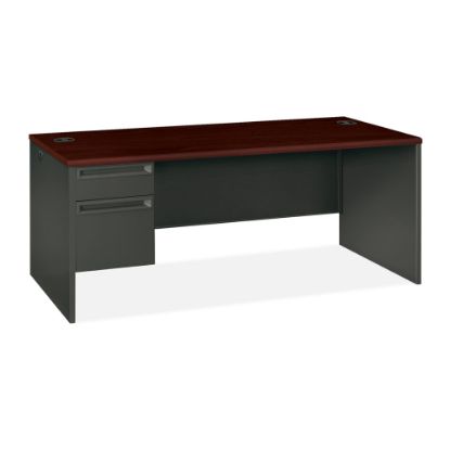 Picture of HON 38000 72inW Left-Pedestal Computer Desk, Mahogany/Charcoal