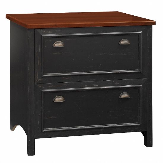 Picture of Bush Business Furniture Fairview 32inW x 20-2/3inD Lateral 2-Drawer File Cabinet, Antique Black/Hansen Cherry, Standard Delivery