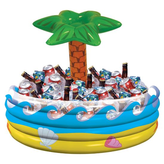 Picture of Amscan Summer Luau Tropical Palm Tree Inflatable Cooler, 14in x 29-1/2in, Multicolor