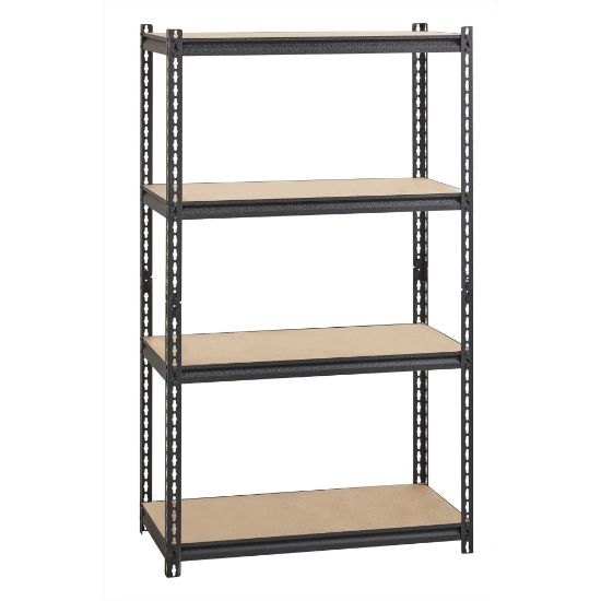 Picture of Lorell Iron Horse 2300 lb Capacity Riveted Shelving - 4 Shelf(ves) - 60in Height x 36in Width x 18in Depth - 30% Recycled - Black - Steel, Particleboard - 1 Each