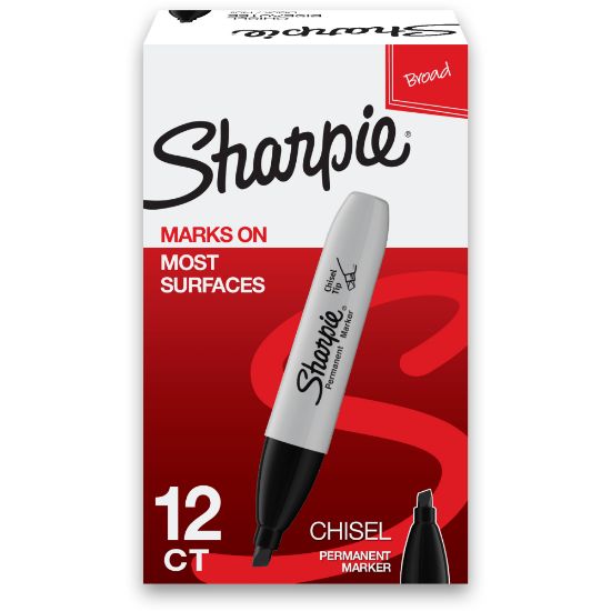 Picture of Sharpie Permanent Markers, Chisel Tip, Black Ink, Pack Of 12 Markers