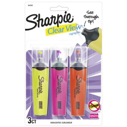 Picture of Sharpie Highlighter, Clear View Highlighter with See-Through Chisel Tip, Tank Highlighter, Assorted, 3 Count