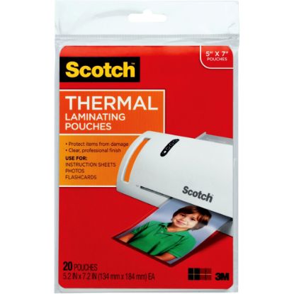 Picture of Scotch Front & Back Thermal Laminating Pouches TP5903-20, Glossy, 5.20in x 7.20in, 5 mil Thick, Clear, Box Of 20 Laminating Sheets