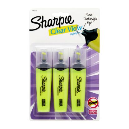 Picture of Sharpie Clear View Highlighters, Chisel Tip, Fluorescent Yellow, 3 Pack